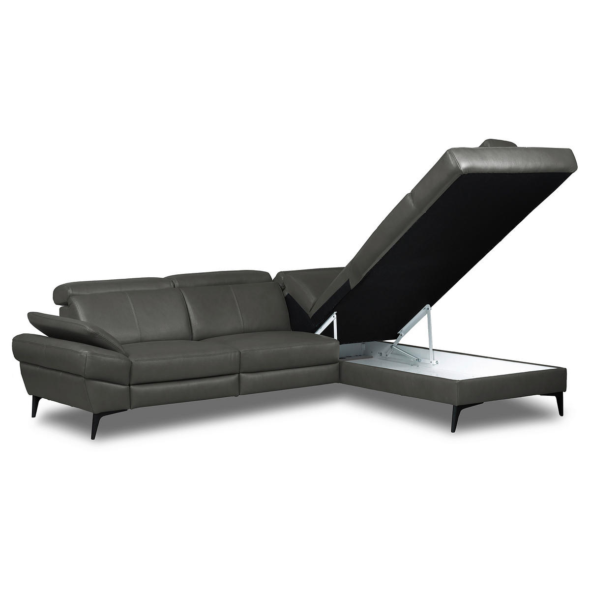 ECKSOFA  in Lederlook Echtleder Anthrazit  264/211 cm  - Anthrazit/Schwarz, Design, Leder/Textil (264/211cm) - Livetastic