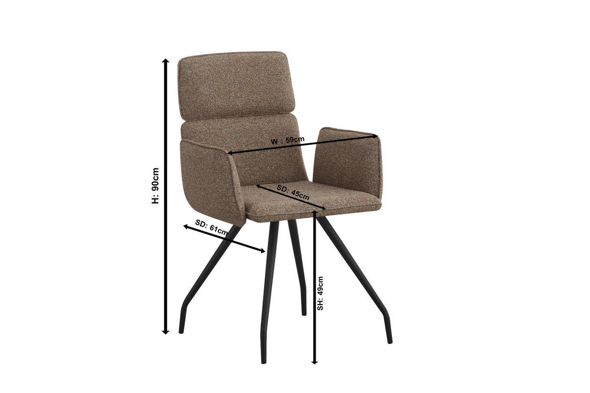 ARMLEHNSTUHL  in Eisen Webstoff  - Rostfarben/Schwarz, Design, Textil/Metall (58/90/62cm) - Stylife