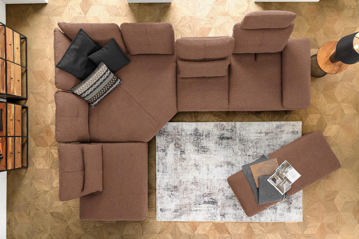 ECKSOFA  in Flachgewebe Braun  271/344 cm  - Schwarz/Braun, Design, Textil/Metall (271/344cm) - Chilliano