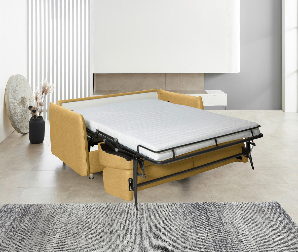SCHLAFSOFA  in Flachgewebe Gelb  - Chromfarben/Gelb, Design, Textil/Metall (194-234/88/101cm) - Bali