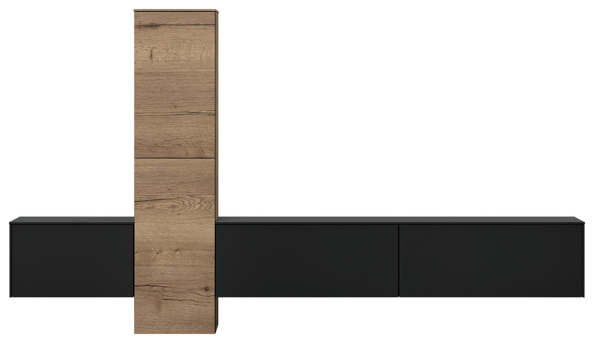WOHNWAND  in Schwarz, Eichefarben  282/160/37 cm  - Eichefarben/Schwarz, Design, Holzwerkstoff (282/160/37cm) - Celina Home