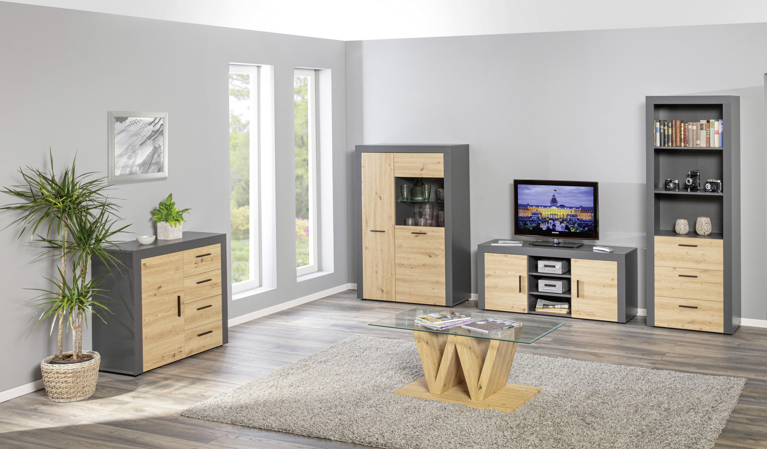 REGAL Anthrazit, Eiche Artisan  - Anthrazit/Eiche Artisan, Basics, Holzwerkstoff (68,6/190/41,6cm) - MID.YOU