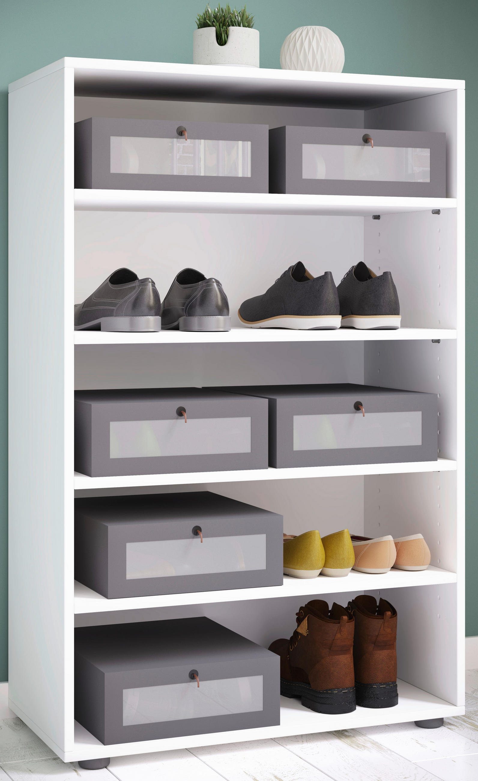 SCHUHREGAL Weiß  - Schwarz/Weiß, KONVENTIONELL, Holzwerkstoff/Kunststoff (70/110/37cm) - MID.YOU