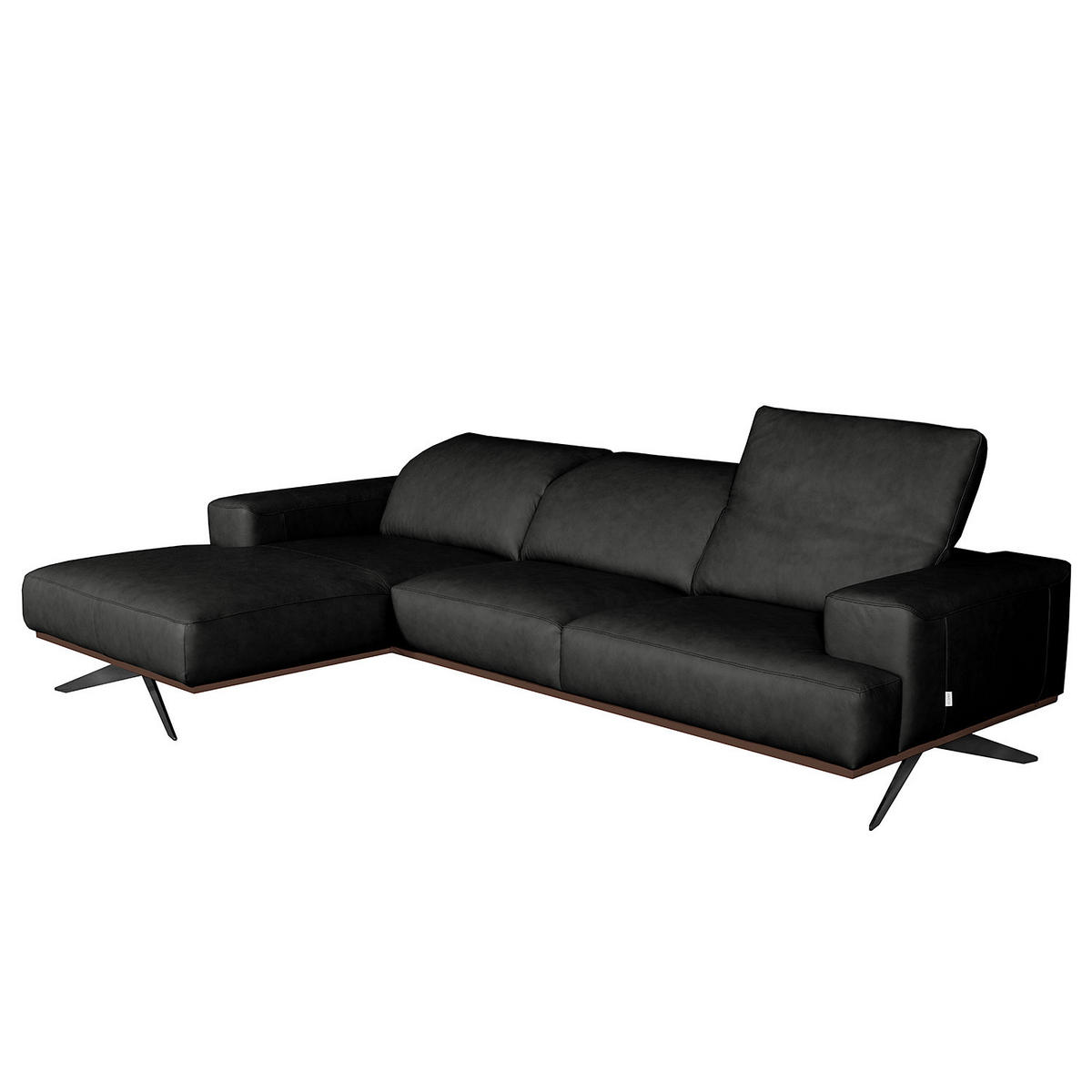 ECKSOFA  in Echtleder Schwarz  187/295 cm  - Schwarz, Design, Leder/Metall (187/295cm) - Livetastic
