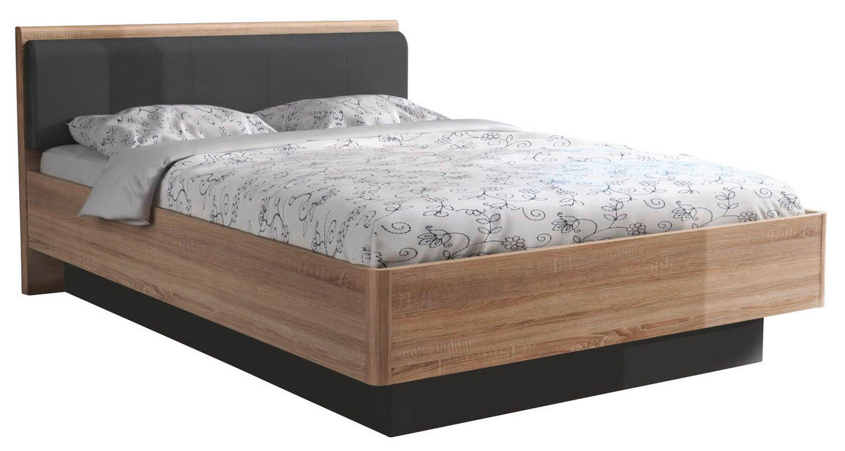 BETT 140/200 cm  in Grau, Sonoma Eiche   - Grau/Sonoma Eiche, Design, Holzwerkstoff/Textil (140/200cm) - Carryhome