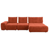 ECKSOFA in Velours Terracotta  - Terracotta/Schwarz, Design, Kunststoff/Textil (347/174cm) - Xora