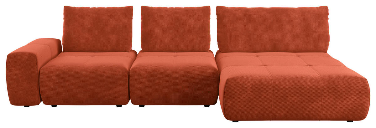 ECKSOFA in Velours Terracotta  - Terracotta/Schwarz, Design, Kunststoff/Textil (347/174cm) - Xora