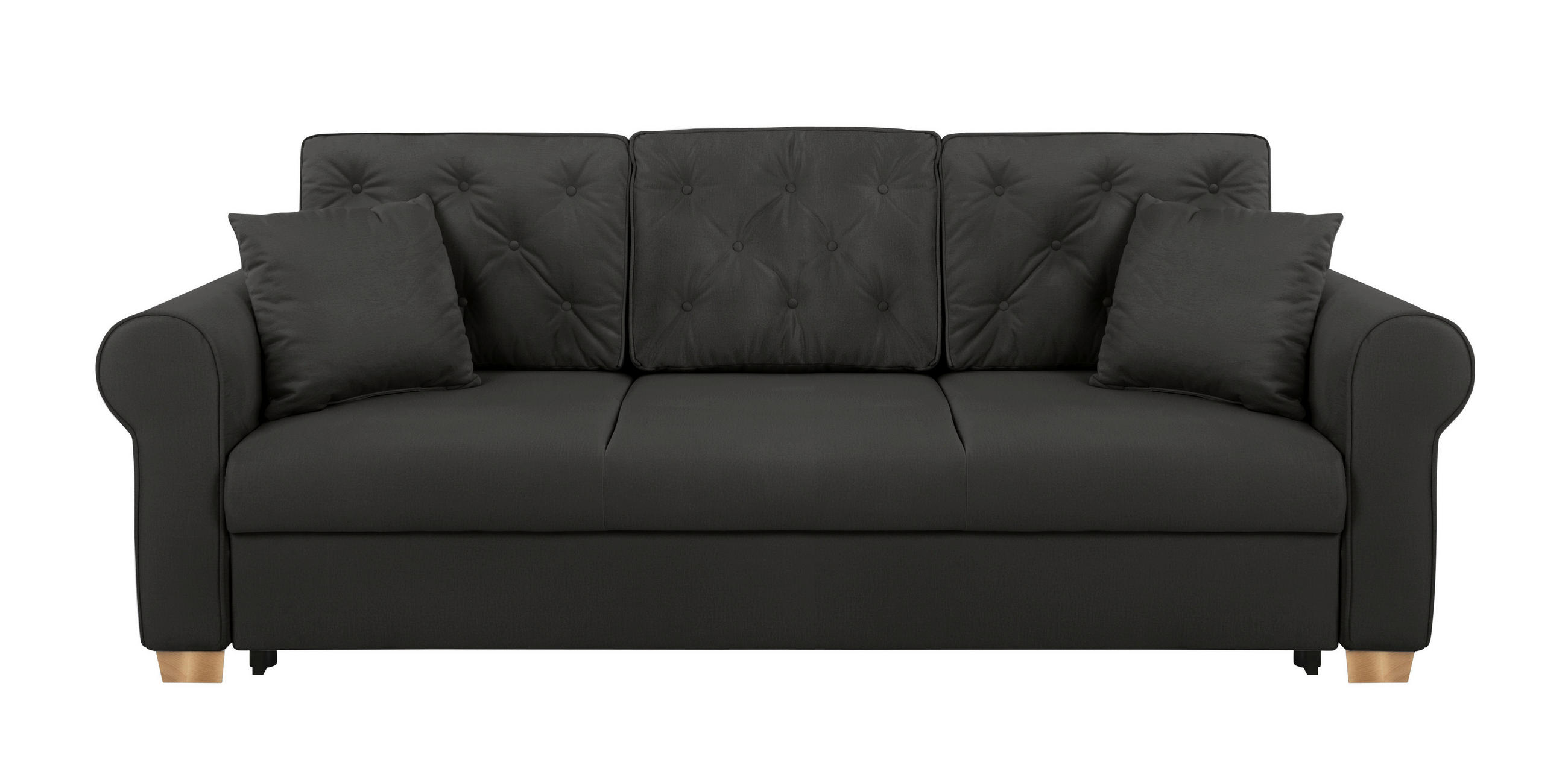 SCHLAFSOFA  mit Bettkasten erhältlich, Liegefunktion, Rücken echt, Armteil links, Armteil rechts Schwarz  - Buchefarben/Schwarz, Design, Holz/Textil (240/94/98cm) - MID.YOU
