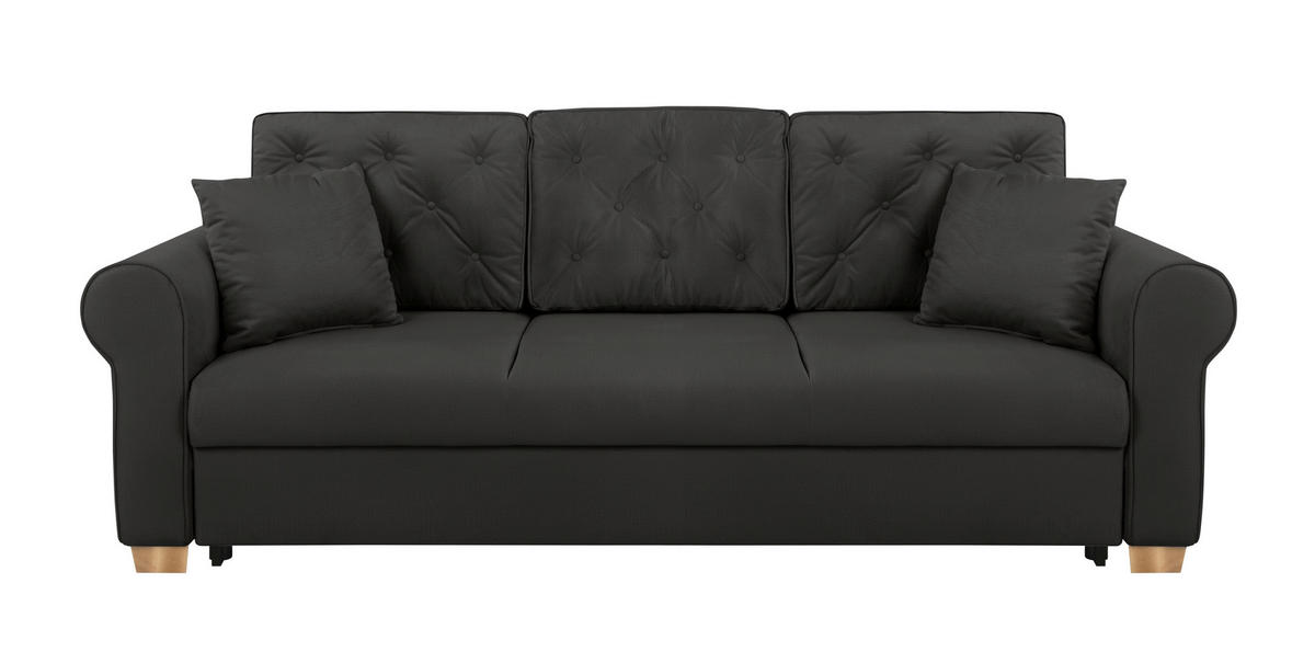 SCHLAFSOFA  mit Bettkasten erhältlich, Liegefunktion, Rücken echt, Armteil links, Armteil rechts Schwarz  - Buchefarben/Schwarz, Design, Holz/Textil (240/94/98cm) - MID.YOU