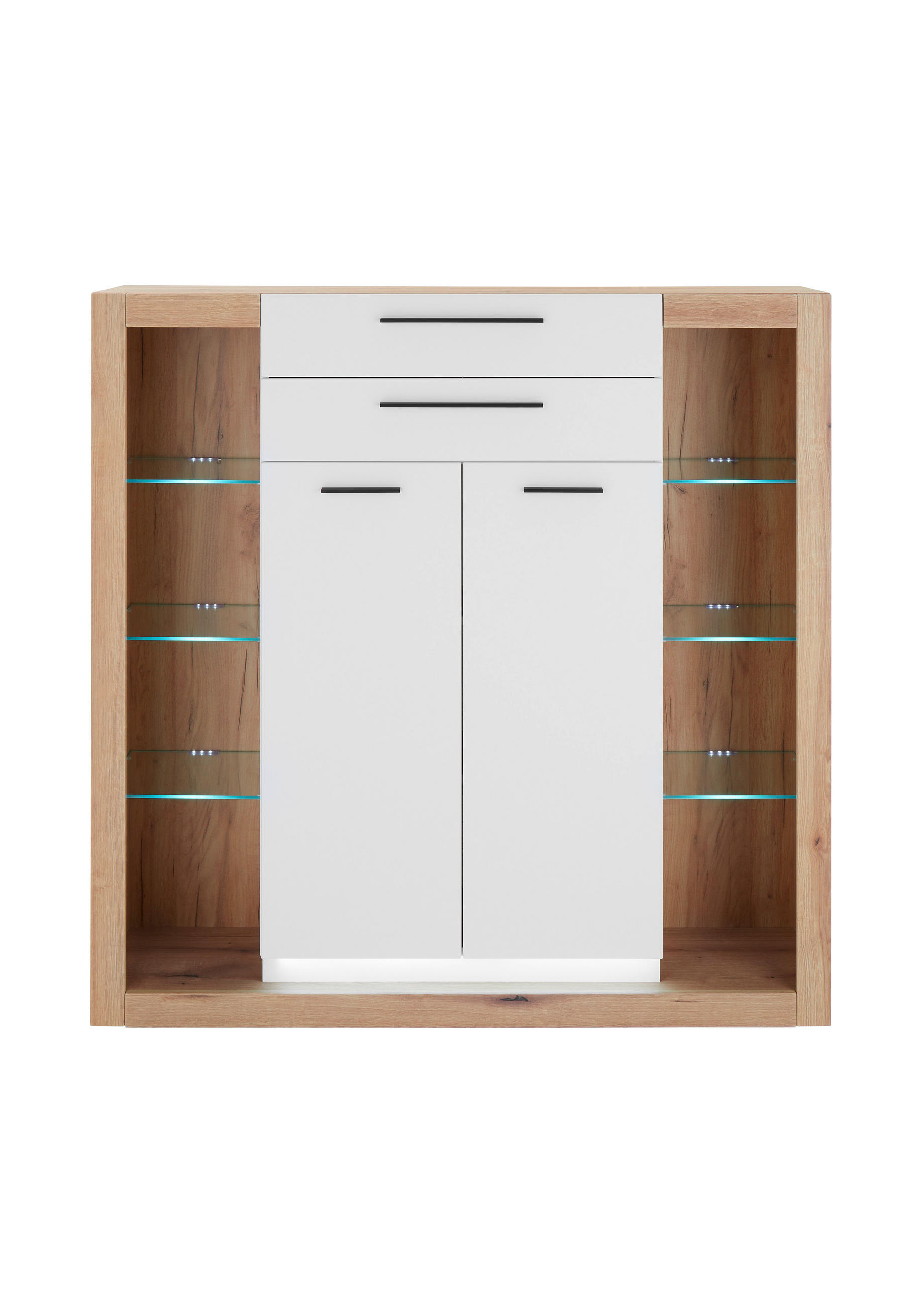 HIGHBOARD  141/139/37 cm 2 Schublade(n)  - Eichefarben/Schwarz, Design, Glas/Holzwerkstoff (141/139/37cm) - MID.YOU