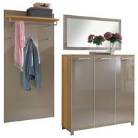 GARDEROBE 3-teilig  in 215/195/37 cm  - Taupe/Eichefarben, Design, Glas/Holz (215/195/37cm)