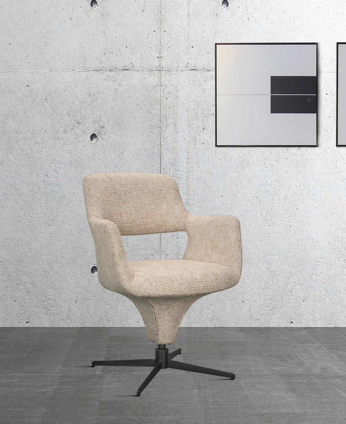 ARMLEHNSTUHL  Stoffauswahl, Sitzfläche 360° drehbar, automatische Rückholfunktion Mikrofaser  - Beige/Schwarz, Design, Textil/Metall (61/84/63cm) - Novel