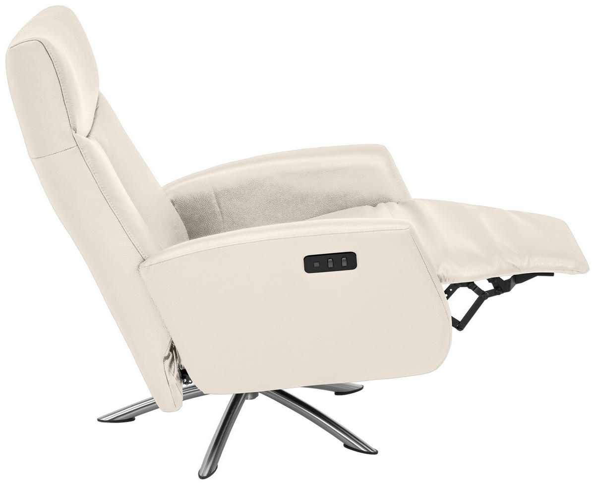 RELAXSESSEL Echtleder Relaxfunktion, Fußteilverstellung    - Silberfarben/Creme, Design, Leder/Metall (73/105/82cm) - Welnova