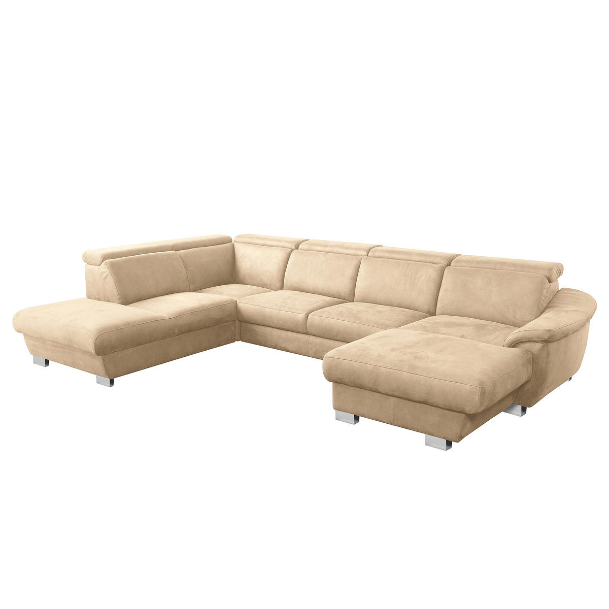WOHNLANDSCHAFT Beige Mikrofaser  - Chromfarben/Beige, Design, Textil/Metall (273/347/238cm) - Livetastic