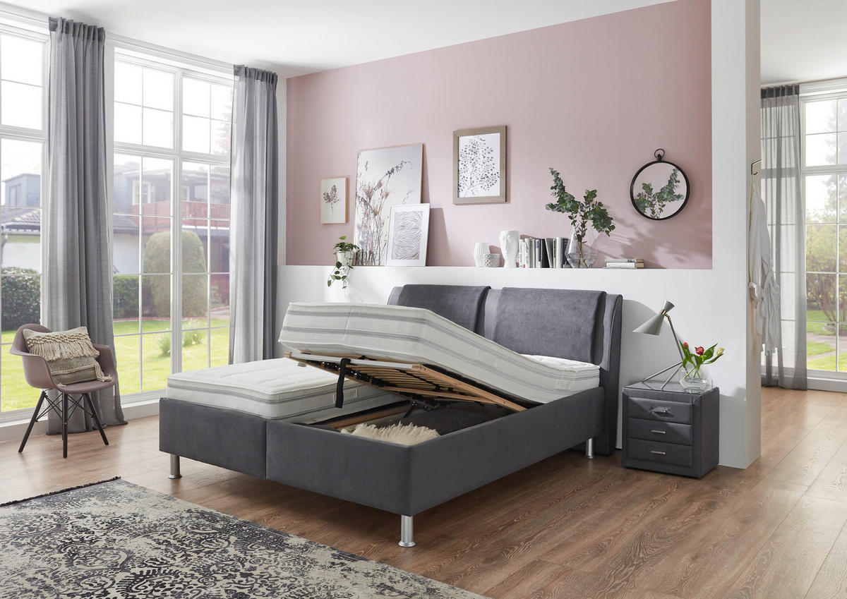 POLSTERBETT 180/200 cm,  in Anthrazit, Grau, Matratze, gepolstertes Kopfteil, Lattenrost, H2 + H2 = mittel  - Anthrazit/Alufarben, KONVENTIONELL, Holz/Holzwerkstoff (180/200cm) - Beldomo - Sleep