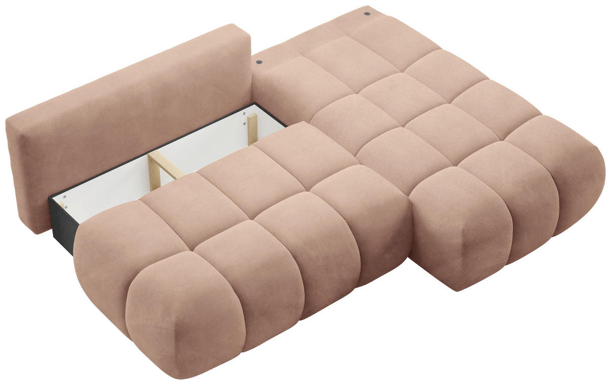 ECKSOFA TARANTO in Webstoff Rosa  172/225 cm  - Schwarz/Rosa, Design, Kunststoff/Textil (172/225cm) - Livetastic