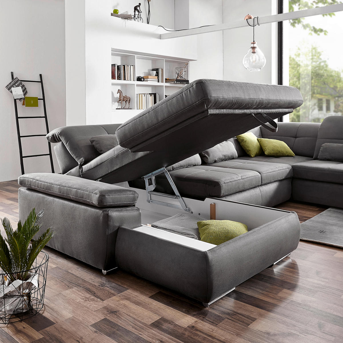WOHNLANDSCHAFT in Mikrofaser Grau  - Chromfarben/Grau, Design, Holzwerkstoff/Textil (260/371/195cm) - Beldomo Style