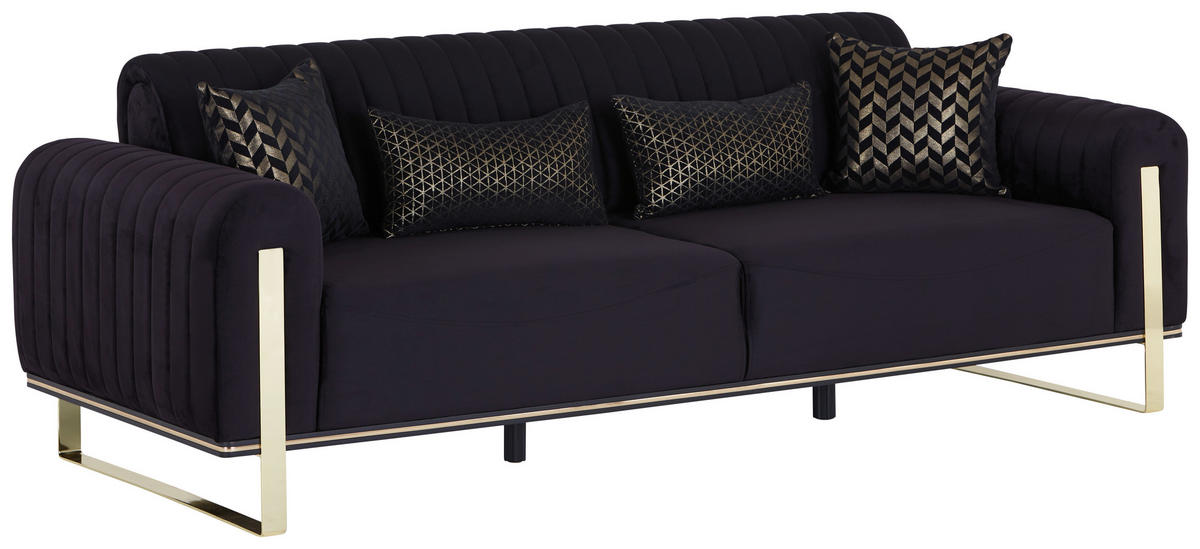 3-SITZER-SOFA Velours Schwarz  - Goldfarben/Schwarz, MODERN, Textil/Metall (230/83/90cm) - Livetastic