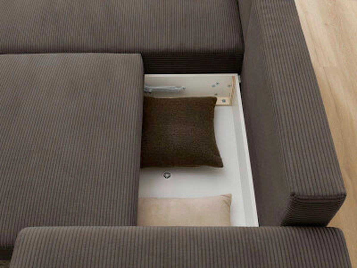 ECKSOFA Ottomane links  ATILLA Taupe Cord  - Taupe/Schwarz, MODERN, Kunststoff/Textil (149/244cm)