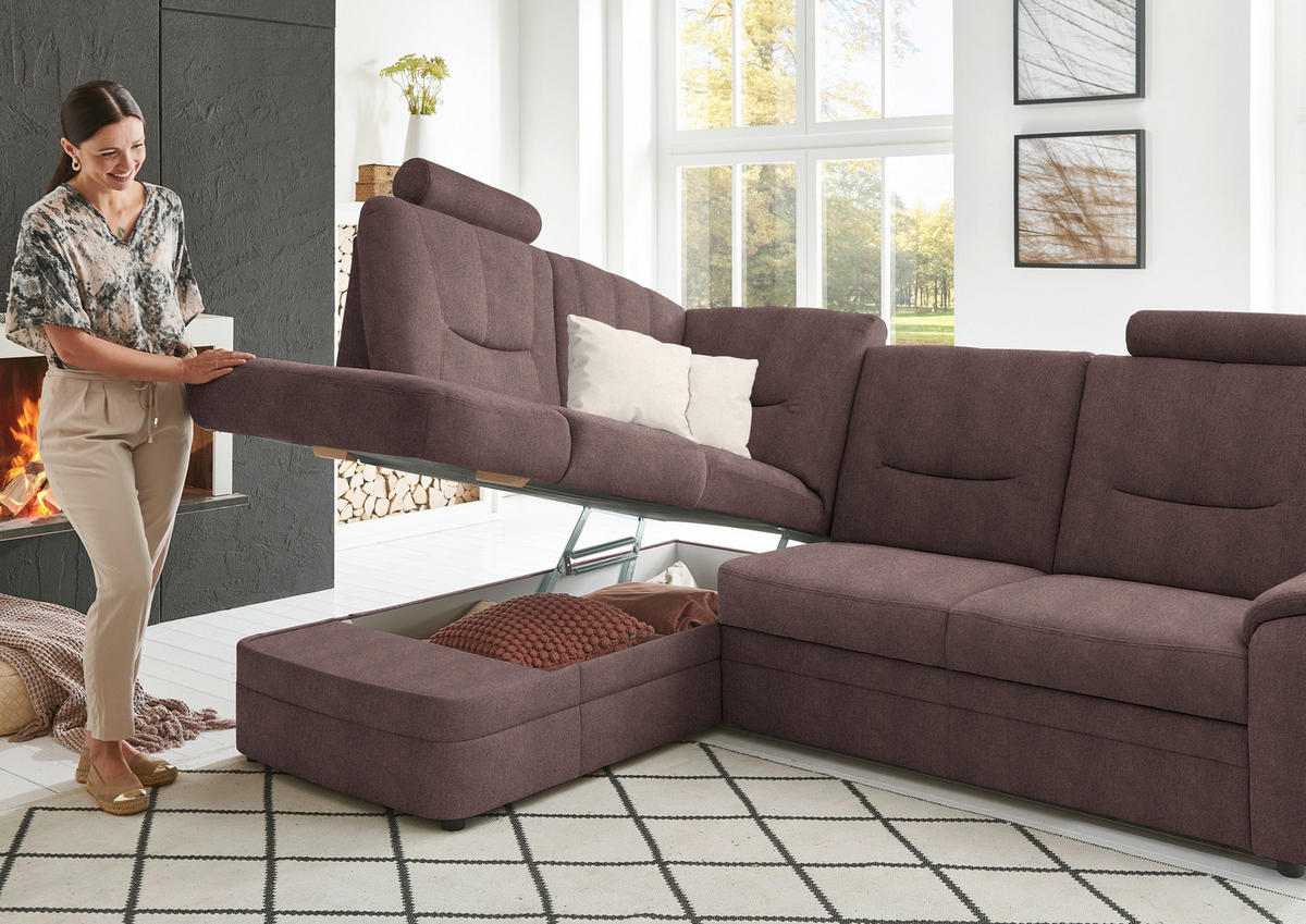 ECKSOFA  in Chenille Braun  185/235 cm  - Schwarz/Braun, KONVENTIONELL, Kunststoff/Textil (185/235cm) - Beldomo Comfort