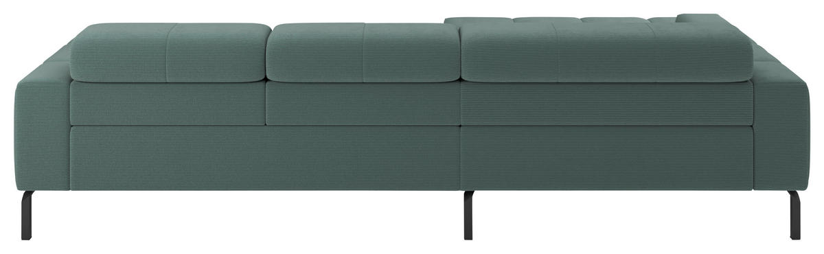 ECKSOFA Grün Feincord Rücken echt, Kopfteilverstellung, Sitztiefenverstellung  - Schwarz/Grün, KONVENTIONELL, Textil/Metall (226/293cm) - Hom`in