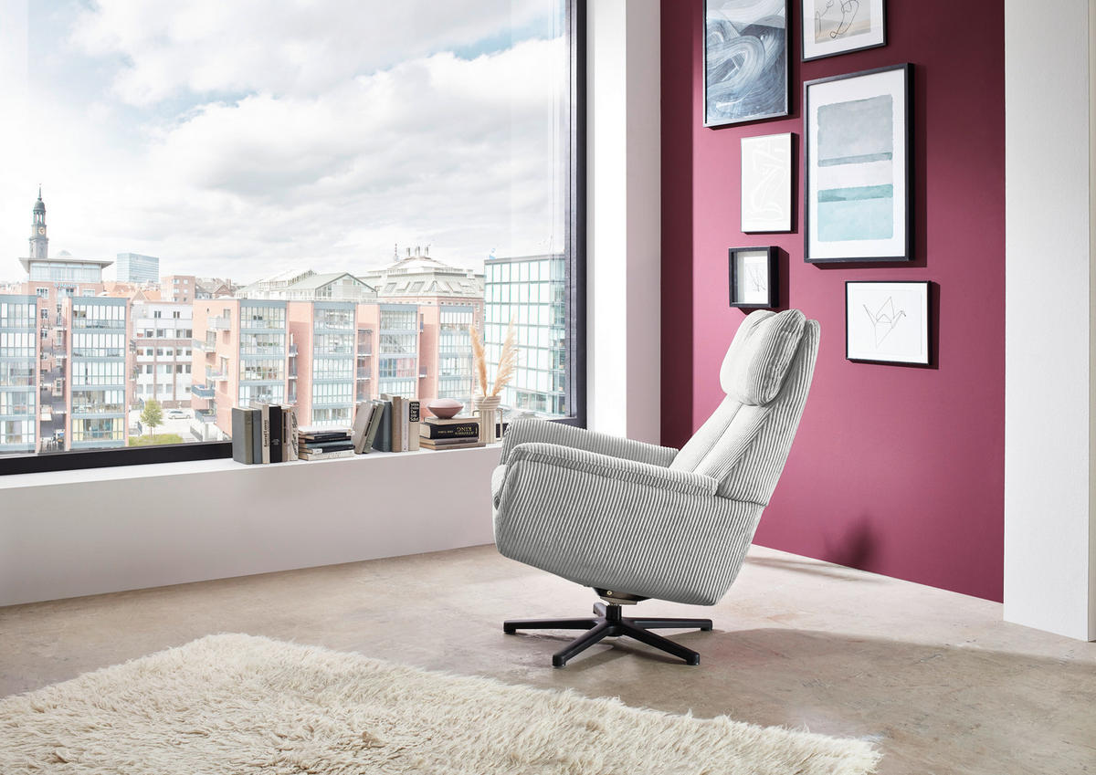 RELAXSESSEL in Textil Creme, Naturfarben  - Creme/Schwarz, Design, Textil/Metall (79/108/89cm) - Beldomo Style