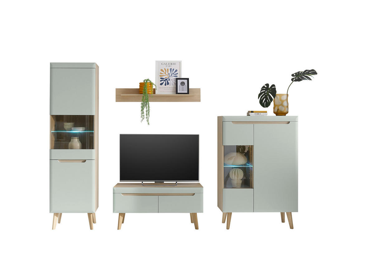 WOHNWAND 4-teilig  in Grün, Eichefarben  290/197/40 cm  - Eichefarben/Grün, Design, Holzwerkstoff (290/197/40cm) - MID.YOU