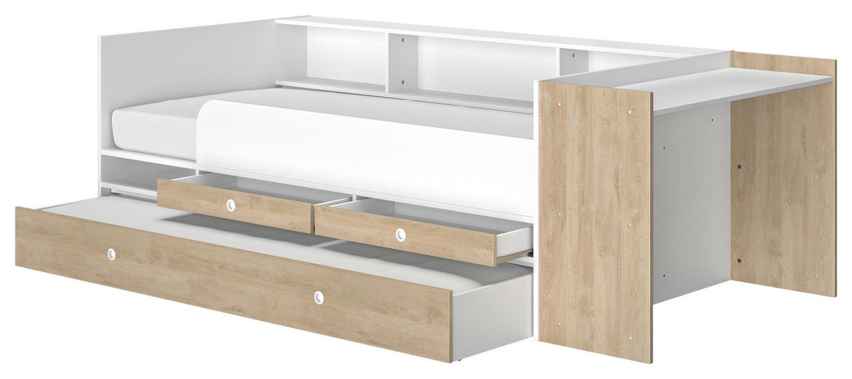 KREVET S PROSTOR. ZA ODLAGANJ   90/200 cm   bijela, boje hrasta  - bijela/boje hrasta, Moderno, drvni materijal (90/200cm) - MID.YOU