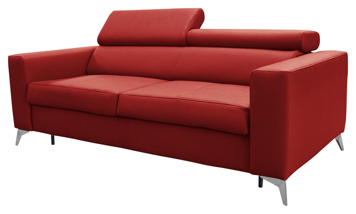 SCHLAFSOFA Rot Echtleder Lederlook  - Silberfarben/Rot, Design, Leder/Textil (206/95/101cm) - Livetastic