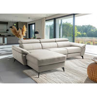 ECKSOFA SONO in Lederlook Echtleder Platinfarben Armteilverstellung, Kopfteilverstellung  179/252 cm  - Platinfarben/Schwarz, Design, Leder/Textil (179/252cm) - Livetastic