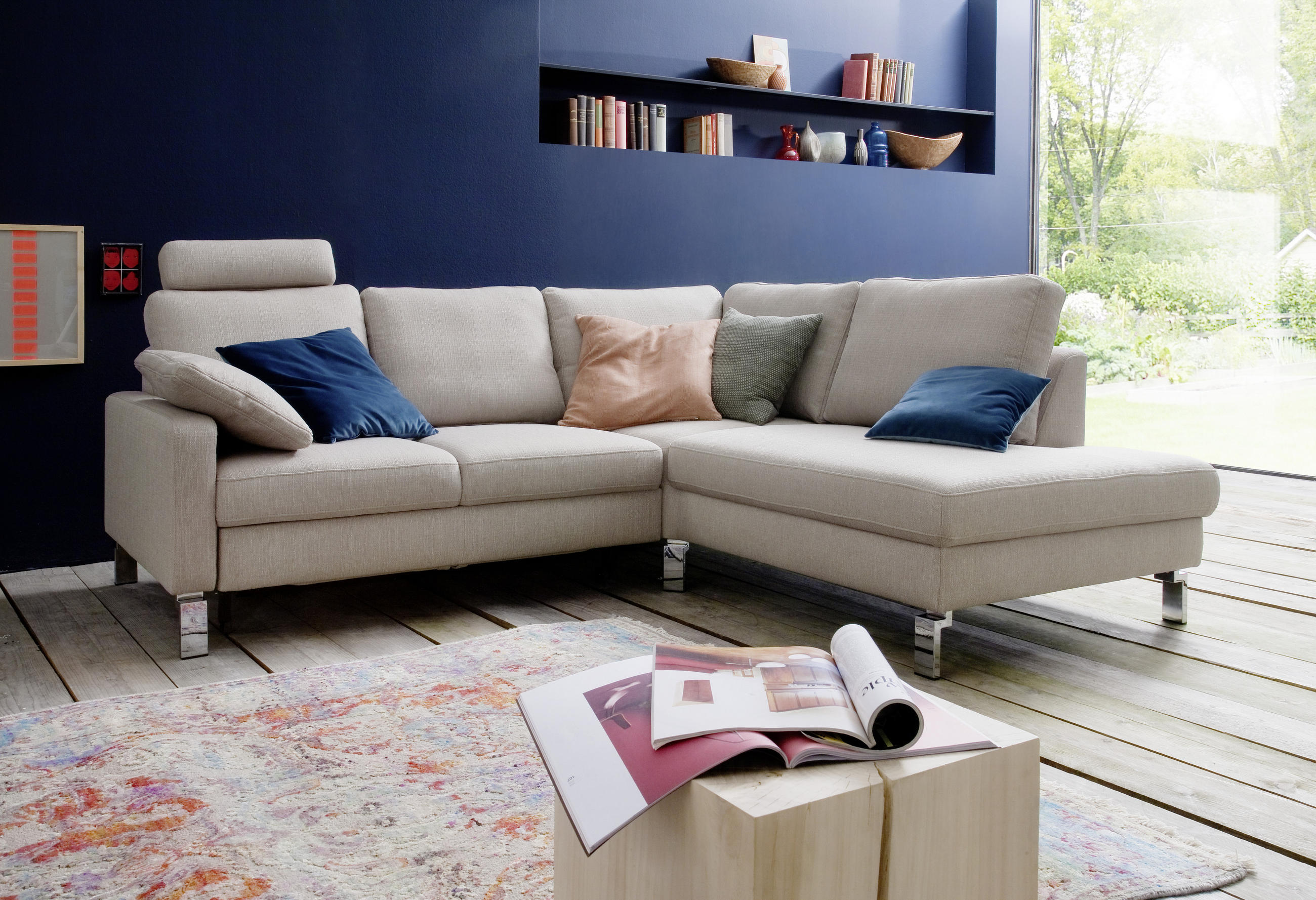 ECKSOFA in Echtleder Beige  - Chromfarben/Beige, Design, Leder/Metall (200/281cm) - Pure Home Lifestyle