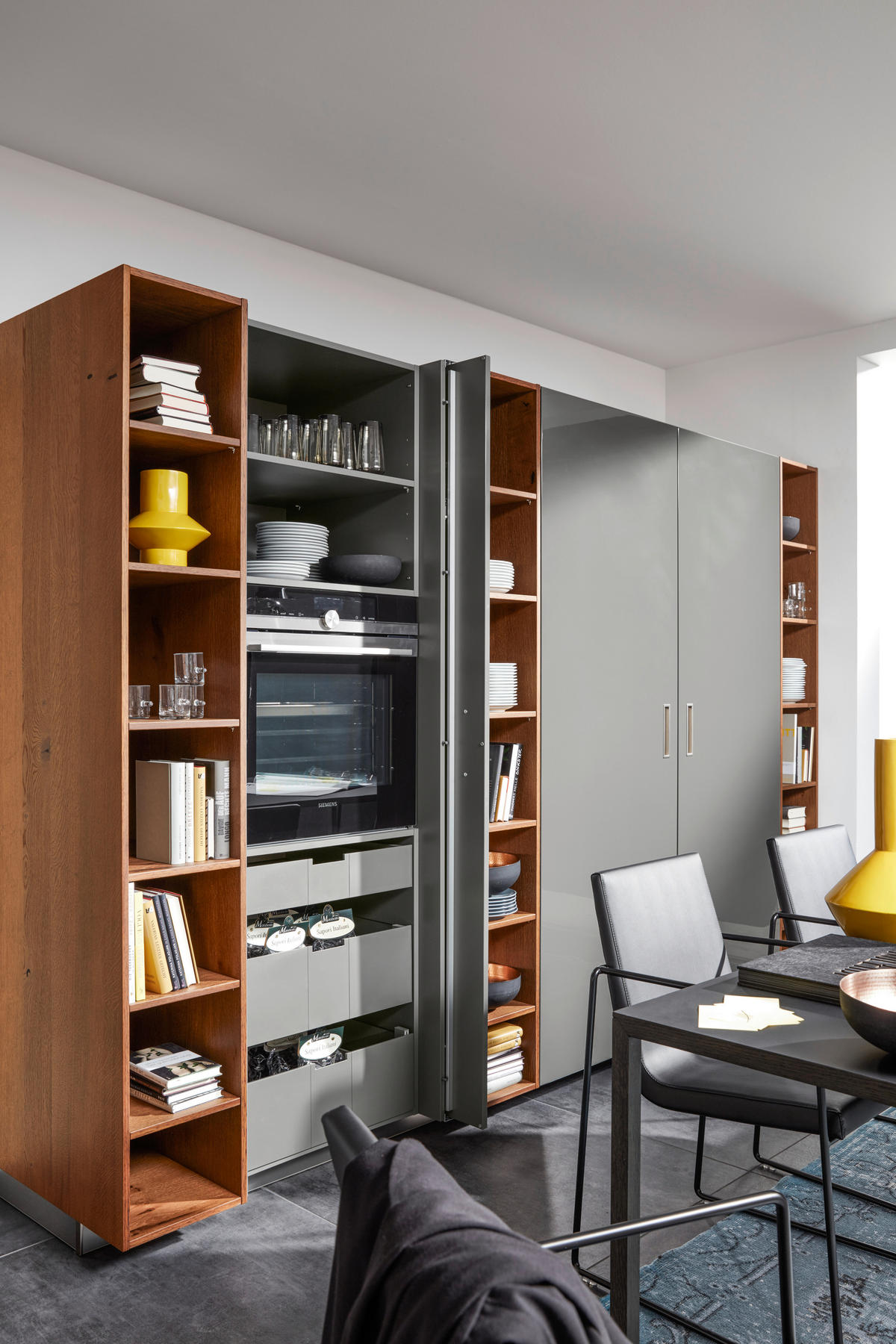EINBAUKÜCHE PORTLAND  - Nussbaumfarben/Grau, Design, Holzwerkstoff/Stein - Nolte Küchen