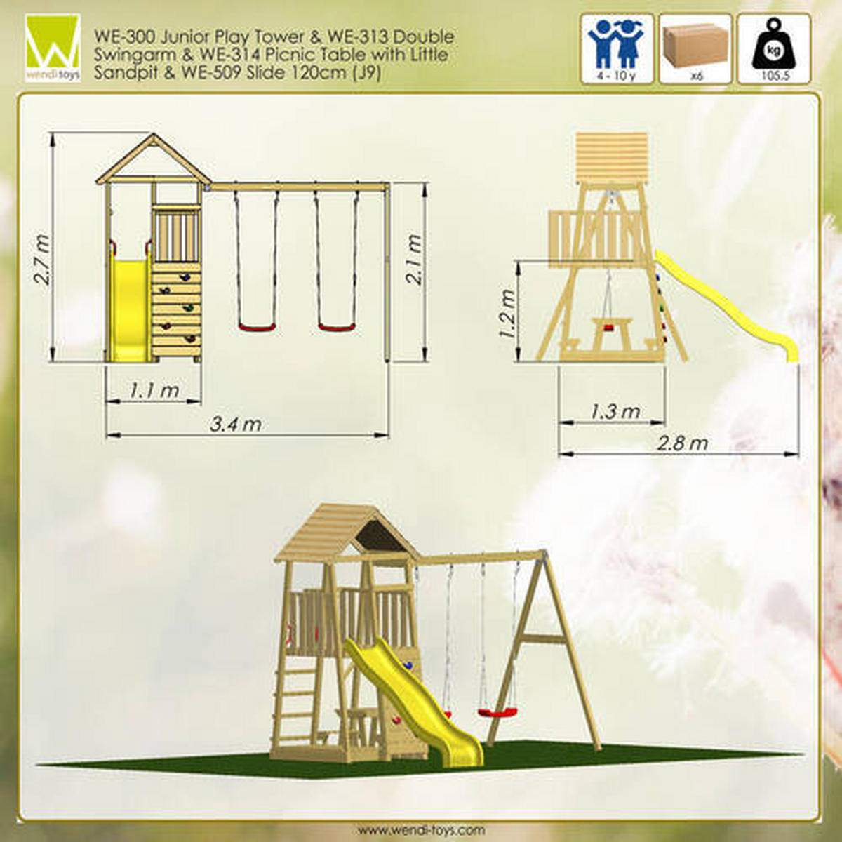SPIELTURM 340/270/280 cm  - Gelb/Naturfarben, KONVENTIONELL, Holz (340/270/280cm) - Ambia Garden