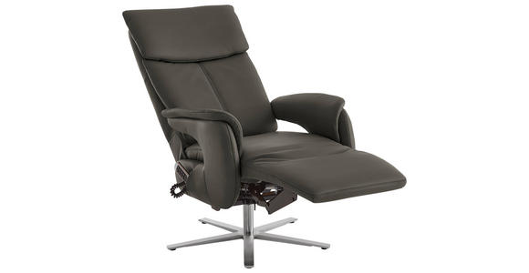 RELAXSESSEL in Leder Grau  - Edelstahlfarben/Grau, Design, Leder/Metall (70/124/85cm) - Cantus