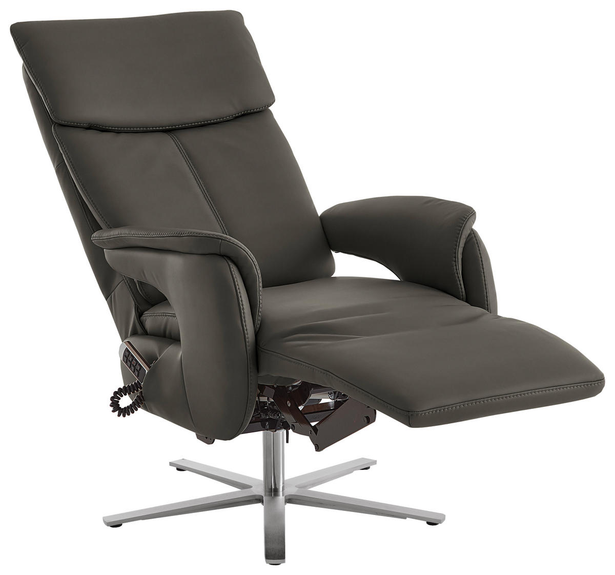 RELAXSESSEL in Leder Grau  - Edelstahlfarben/Grau, Design, Leder/Metall (70/124/85cm) - Cantus