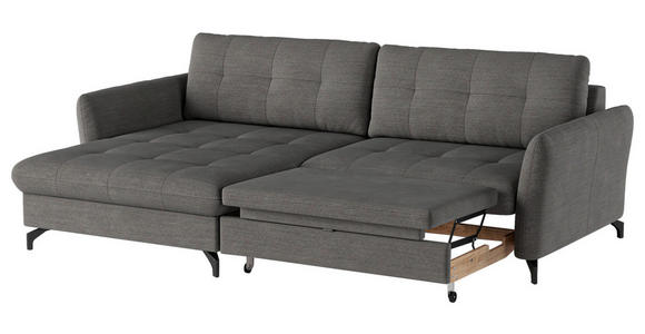 ECKSOFA in Flachgewebe, Leinenoptik Dunkelgrau  - Dunkelgrau/Schwarz, Design, Textil/Metall (170/242cm) - Xora