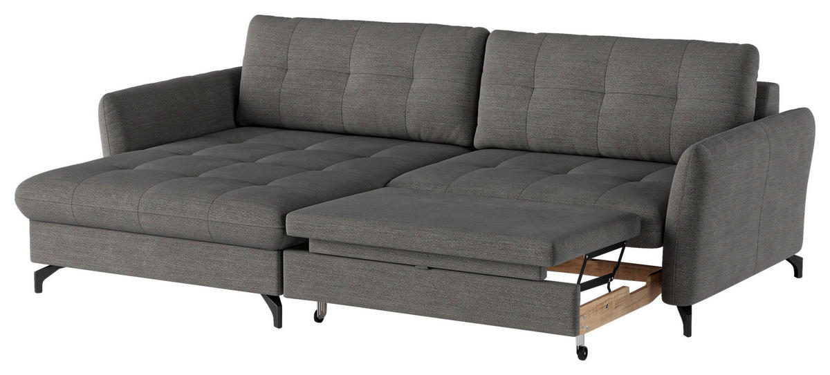 ECKSOFA in Flachgewebe, Leinenoptik Dunkelgrau  - Dunkelgrau/Schwarz, Design, Textil/Metall (170/242cm) - Xora