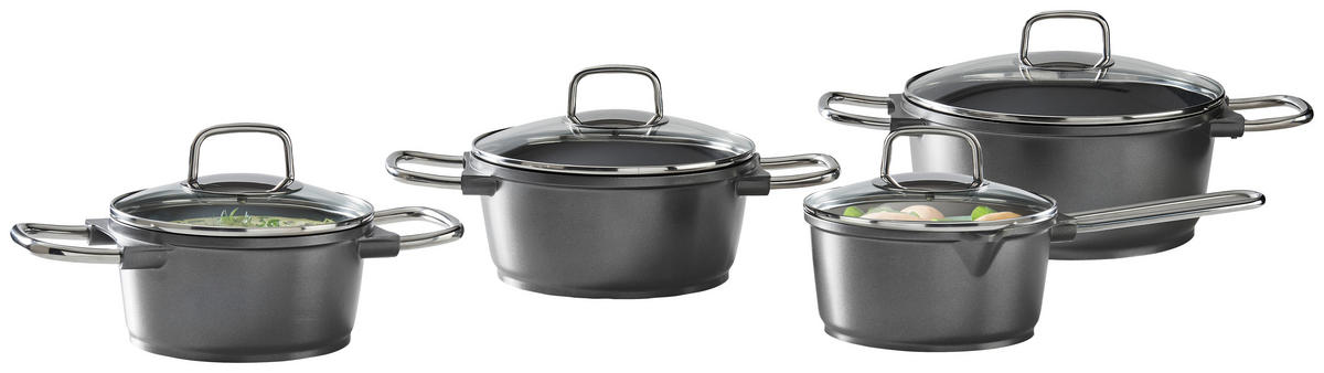 KOCHTOPFSET Cucina Perfetta 4-teilig  - Klar/Silberfarben, Basics, Glas/Metall - Homeware Profession.