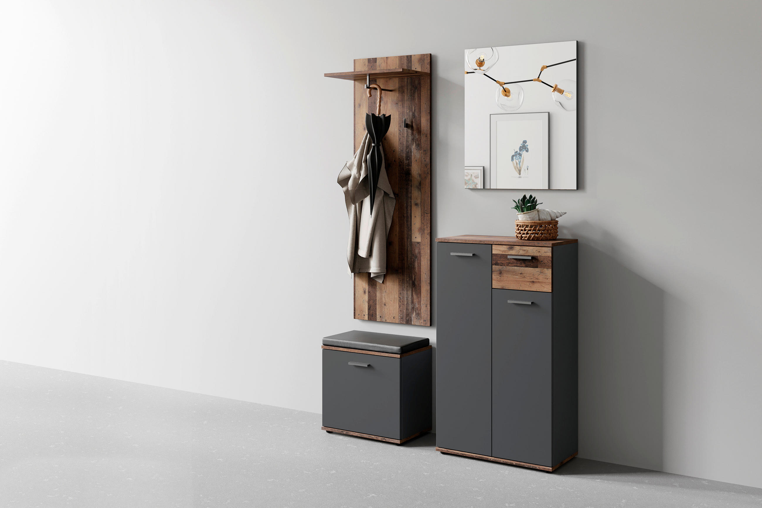 GARDEROBE 4-teilig  in 60/102/30 cm  - Alteiche/Anthrazit, Design, Holzwerkstoff (60/102/30cm) - MID.YOU