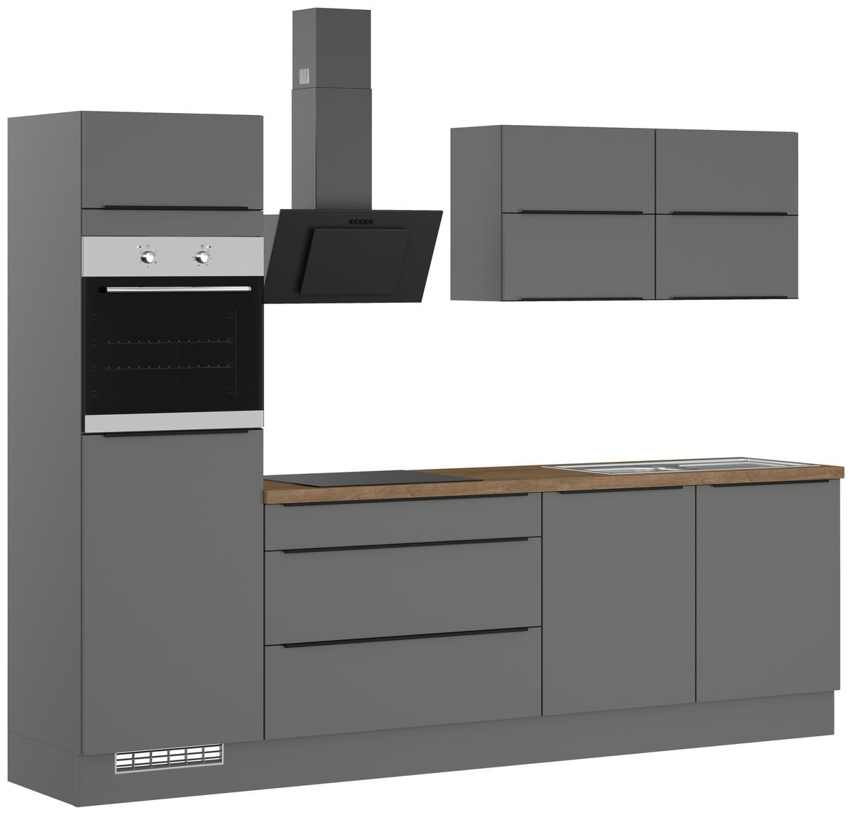 KÜCHENLEERBLOCK 280 cm   in Graphitfarben  - Eiche dunkel/Schwarz, Design, Holzwerkstoff/Metall (280cm) - Impuls