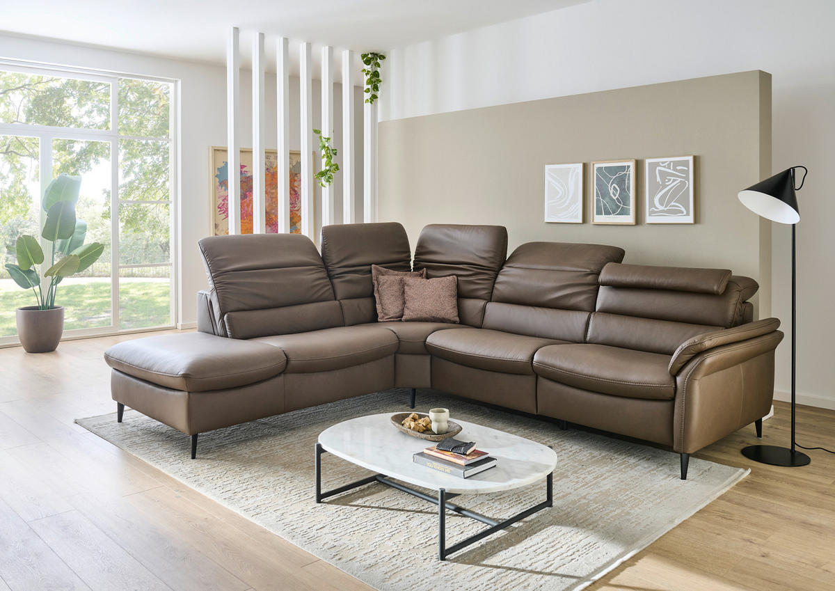 ECKSOFA Braun Echtleder  - Schwarz/Braun, Design, Leder/Metall (260/287cm) - Valdera