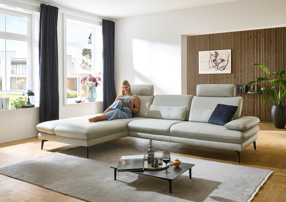 ECKSOFA Silberfarben Echtleder  - Silberfarben/Schwarz, Design, Leder/Metall (195/308cm) - Dieter Knoll