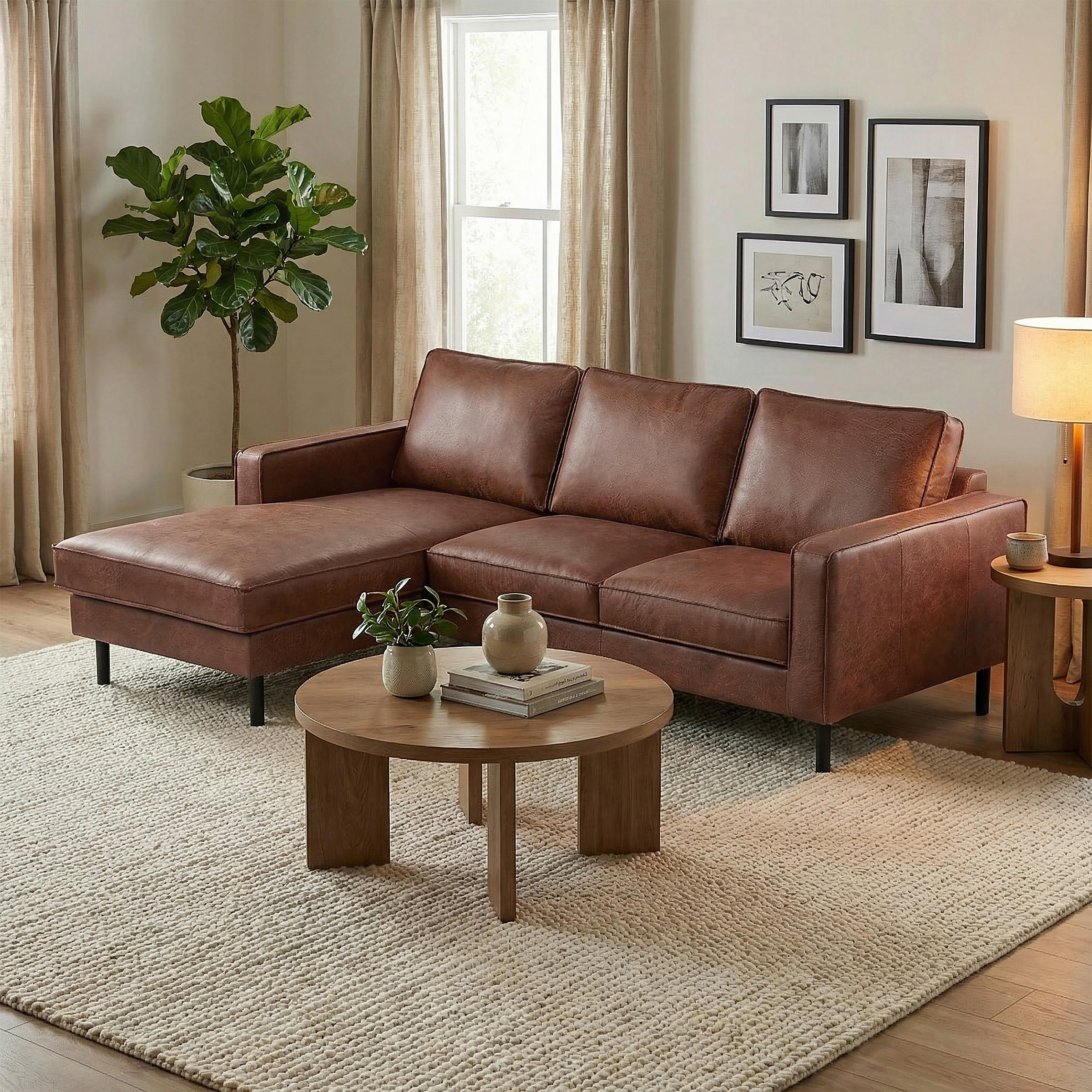 ECKSOFA  in Echtleder Braun  - Schwarz/Braun, Design, Leder/Metall (166/238cm) - Livetastic