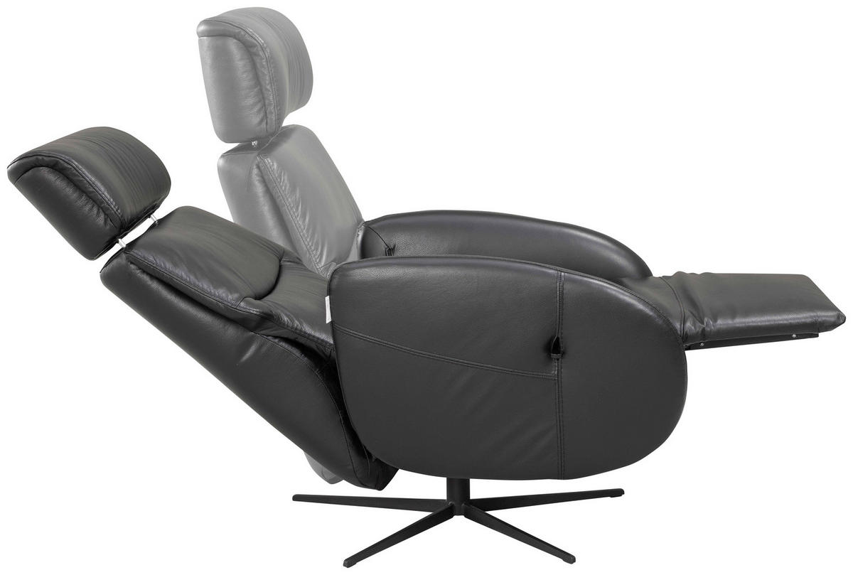 RELAXSESSEL Itala Echtleder Relaxfunktion, Kopfteilverstellung, Rücken echt    - Schwarz, Design, Leder (71/110/80cm) - Novel