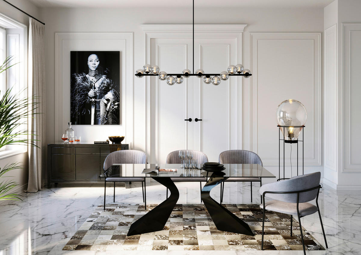 ESSTISCH in Metall, Glas 200/100/75 cm  - Schwarz, Basics, Glas/Metall (200/100/75cm) - Kare-Design