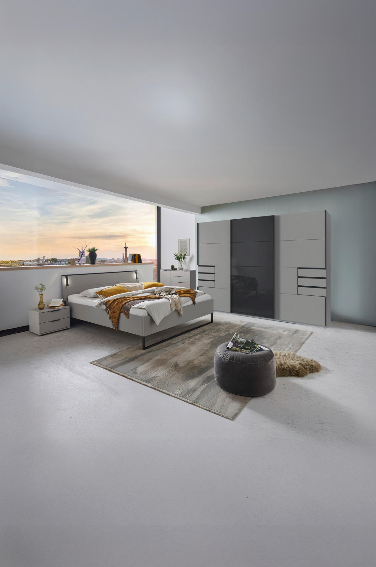 SCHWEBETÜRENSCHRANK Graphitfarben, Schwarz, Sahara  - Schwarz/Graphitfarben, Design, Glas/Holzwerkstoff (270/208/64cm) - Carryhome