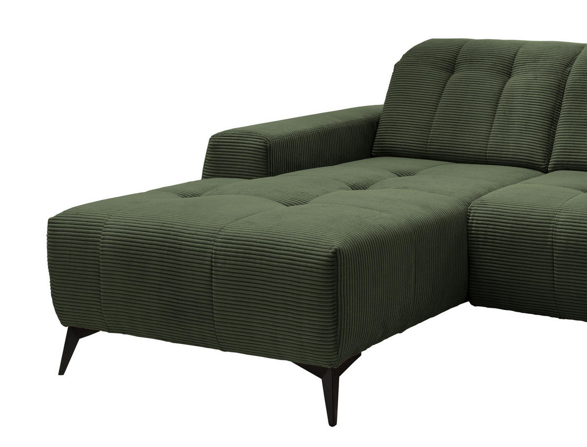 ECKSOFA in Cord Dunkelgrün  - Dunkelgrün/Schwarz, Modern, Textil/Metall (180/258cm) - Livetastic