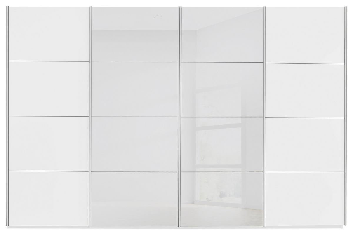 SCHWEBETÜRENSCHRANK 316/235/68 cm 4-türig Weiß  - Chromfarben/Weiß, KONVENTIONELL, Glas/Holzwerkstoff (316/235/68cm) - Novel