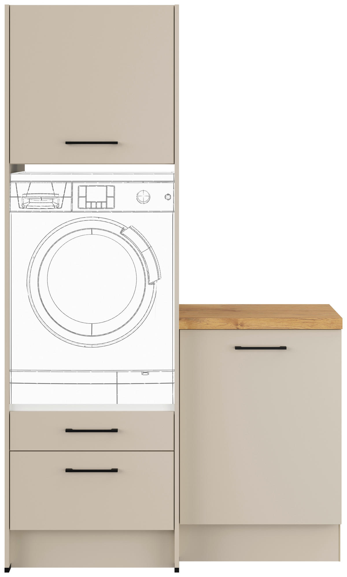 WASCHMASCHINENSCHRANK 123/206,2/58 cm  in Hellgrau  - Hellgrau/Schwarz, Basics, Holzwerkstoff/Metall (123/206,2/58cm) - Impuls