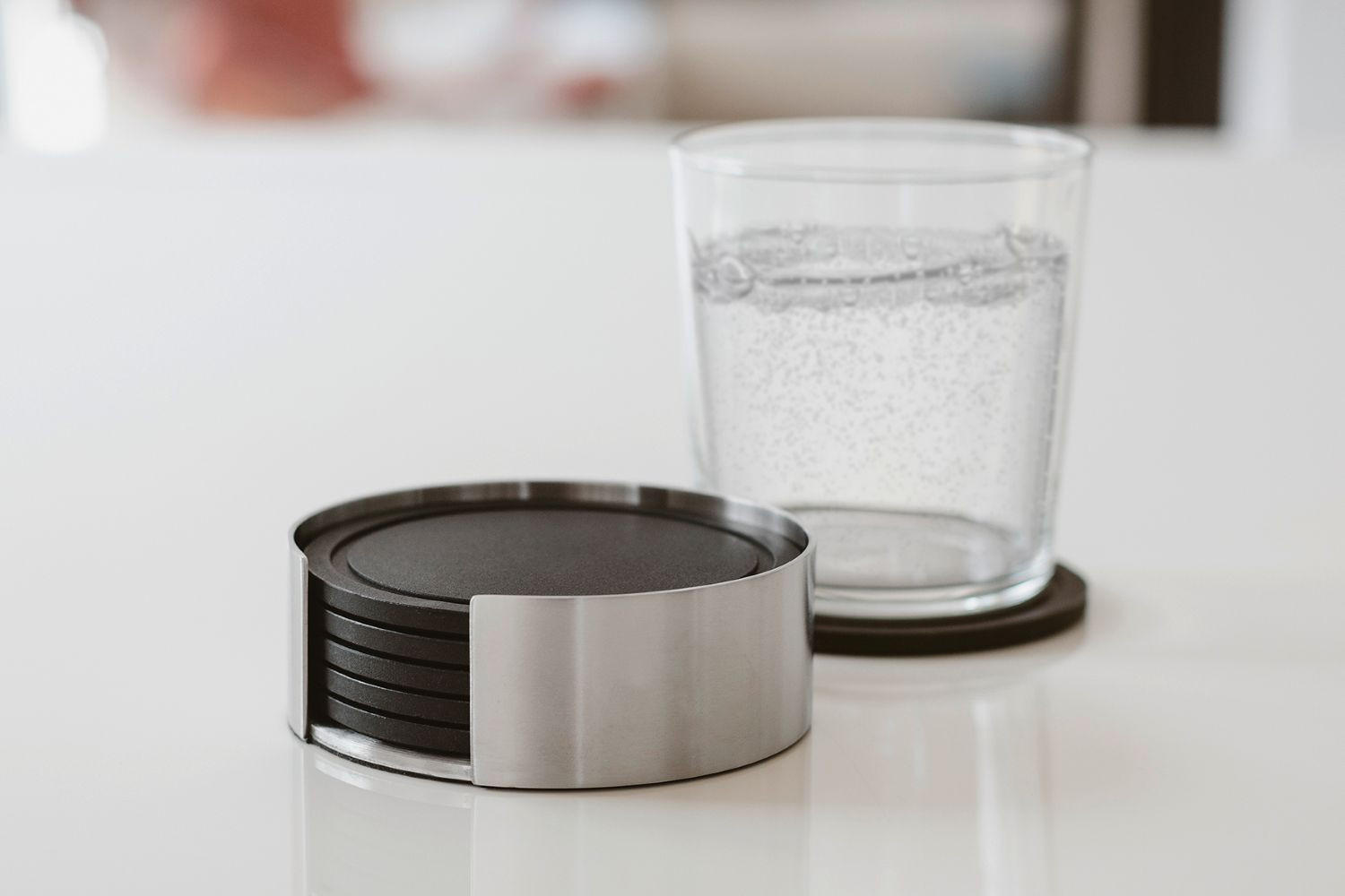 GLASUNTERSETZERSET Metall, Kunststoff Schwarz, Edelstahlfarben  - Edelstahlfarben/Schwarz, KONVENTIONELL, Kunststoff/Metall (9/3,5/9cm) - Zack